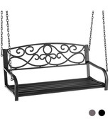 Outdoor 2-Person Metal Porch Swing Chair with Chains-Black - Color: Black - £131.79 GBP