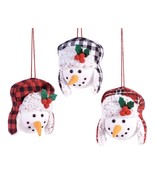Lumberjack Snowman Ornaments Set of 3 Soft Body Plaid Ear Flap Hat 4.3&quot; ... - €21,02 EUR