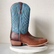 Lane Capitan Mens Cowboy Boots CANYON 10 D Brown Blue Leather Cutter Toe... - $146.52