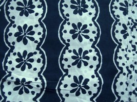 33&quot; X 35&quot; Italian Light Blue Deep Blue Floral Band Print Cotton Voile Fabric - £10.07 GBP