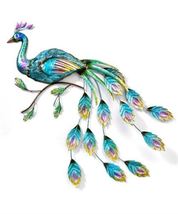 Peacock Wall Plaque 43" High Metal Opalescent Cut Out Feather Design Accents