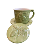 Evergreen and Pinecone Porcelain Tea Cup with lid and saucer - $19.70