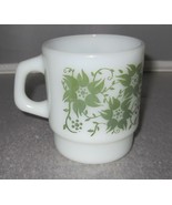 Fire King Anchor Hocking White Milk Glass Stacking Classical Green Flowe... - $13.99