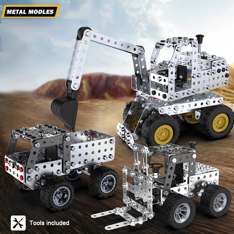 3D Metal Building Blocks Engineering Vehicle Toys  Assembly Kids Toy Assemb - $24.34
