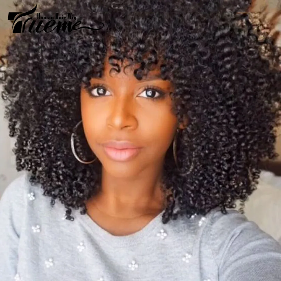 True Me Short Kinky Curly Bob Wig Big Afro Kinky Curly Human Hair Wigs 25 - £57.14 GBP+