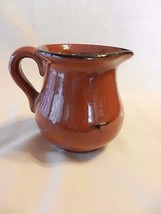 Small Brown Pottery Creamer  Gloss Glaze, Hand Painted Design  - $30.00