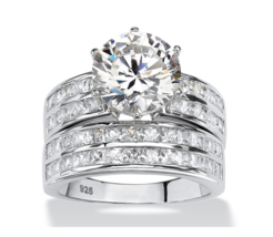Round Cz Channel Bridal 2 Ring Set Platinum Sterling Silver 6 7 8 9 10 - $399.99