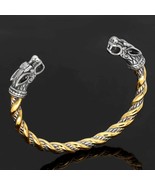 Viking Geri Freki Bracelet Gold PVD Plated Stainless Steel Norse Odins W... - £23.42 GBP