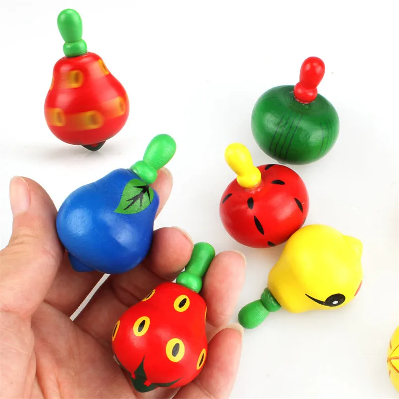 5pcs Cute Wooden Colorful Spinning Top Fruits Gyro interesting Novelty toys - £7.90 GBP