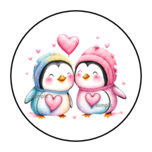 30 Penguins Love Envelope Seals Stickers Labels Tags 1.5&quot; Round Valentine&#39;s Day - £6.08 GBP