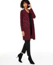 New Charters Club Embellished Pearl Red 100% Cashmere Cardigan Size L $199 - £92.78 GBP