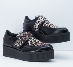 Diesel Runway Black Creeper Tall Shoes Leopard Print Shiny Leather Men&#39;s Size 11 - £81.31 GBP