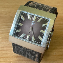 G By Guess Quartz Watch G64028G1 Men Silver Brown Leather Analog New Battery - £28.84 GBP