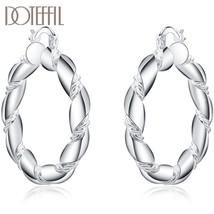 925 Sterling Silver Twisted Rope Loop 38Circle Hoop Earring For Woman Fashion Pa - £10.56 GBP