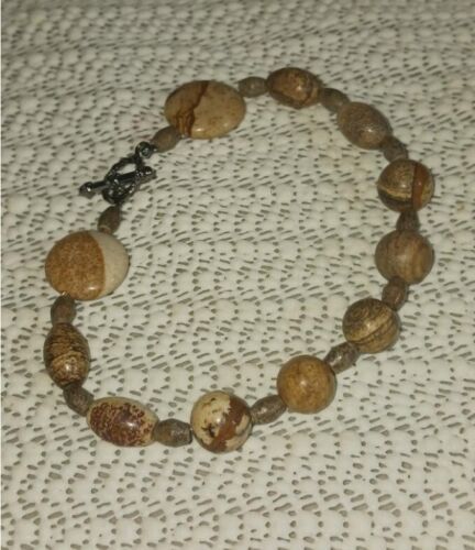 Vintage Jasper look Bracelet,  plastic beads, 9&quot; - $15.00