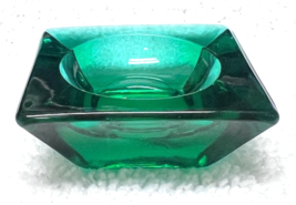 Vintage Thick Teal Green Glass Square Open Salt Dip 2&quot; Sq x 7/8 T - $16.34