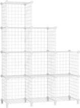 Awtatos Wire Cube Storage Organizer Metal Grids 9 Cube Shelf Bookshelf, White - £41.53 GBP