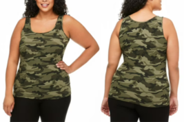 George Plus Women&#39;s Green Camo Rib Tank Top Size 4X New - £11.58 GBP