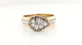 18k &amp; 14k Two Tone Gold Ring With Diamond Marquise Shape Cluster Stones - £478.72 GBP