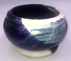 2018 Matt Haeuser Orcas Island Studio Pottery Blue Drip Planter w/ Pan 4... - $21.49
