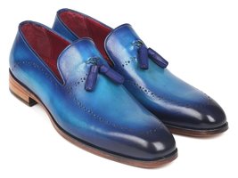 New Handmade leather tassel loafers blue patina moccasins dress men formal shoes - £128.67 GBP+