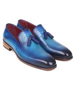 New Handmade leather tassel loafers blue patina moccasins dress men form... - £114.95 GBP+