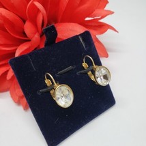 Signed Monet Clear Rhinestones Gold Tone Oval Pierced Earrings - $14.95