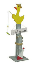 FISHING DUCK WELCOME PIER POST - Nautical Lawn Porch Ornament Sign Amish... - £110.59 GBP