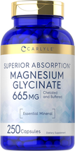 Magnesium Glycinate | 665 Mg | 250 Capsules | Non-Gmo and Gluten Free Formula - £19.99 GBP