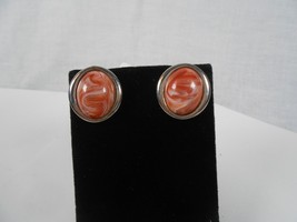 Vintage Oval Silver Tone and Faux Marble Stud Earrings - £7.55 GBP