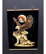 Hand-Painted Black Velvet Artwork, Majestic Embrace Wolf and Eagle Velve... - $1,825.93 MXN