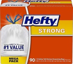 Hefty Strong Tall Kitchen Trash Bags, Unscented, 13 Gallon, 90 Count, - $27.70