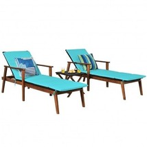 3 Pieces Portable Patio Cushioned Rattan Lounge Chair Set with Folding T... - $422.53