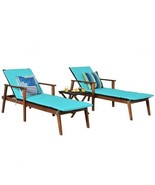 3 Pieces Portable Patio Cushioned Rattan Lounge Chair Set with Folding T... - $579.50 CAD