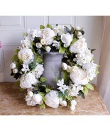 Artificial White Peony Wreath 16 in,Farmhouse wreath. Front door wreath - $69.99