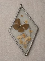 Silver Framed Diamond Dried Flowers/Butterfly Glass Hanging Window/Wall ... - $19.80