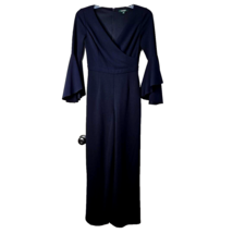 Lauren Ralph Lauren Crepe Bell Sleeve Jumpsuit Size 2 Navy Blue Wide Leg Stretch - £45.64 GBP