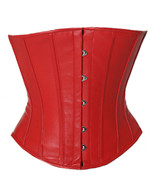Red Leder Leather Underbust Corset Full Steel Boned Spiral Basque Lacing... - $52.18+