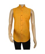 Mens INSERCH linen Shirt Banded Chinese Collar Sleeves-Less SS719 Sunburst - $49.99
