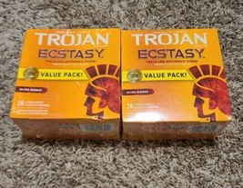 Trojan Ultra Ribbed Ecstasy 26 Lubricated Latex Condoms 2 Box Lot Sealed... - $29.67