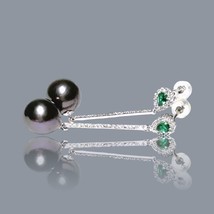 Spectacular 10.5 - 11mm Peacock Black Green Round Edison Pearl Dangle Earrings - $109.40