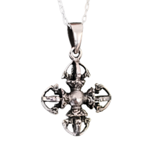 Double Dorje Pendant 925 Sterling Silver 20&quot; Necklace Protection Amulet &amp; Boxed - £39.57 GBP