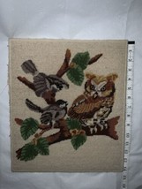 Vtg Finished Needlepoint Owl Birds 70’s Handmade Folk Art 12” X 14” - £22.99 GBP