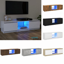 Modern Wooden 2 Door Rectangular TV Cabinet Stand Unit With LED Lights Storage - £68.17 GBP+