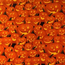 Alexander Henry Happy Jacks Cotton Halloween Fabric 2004 Pumpkins Orange, Black - £29.72 GBP+
