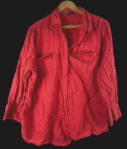 Chaus Sport XL Linen Cotton Tunic Button Down Shirt Top Blouse Red Womens - $37.22