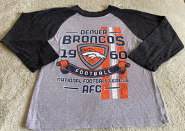Denver Broncos Football Boys Gray Orange Raglan Long Sleeve Shirt 8-10 - £6.65 GBP