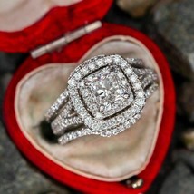 2Ct Simulated Diamond Engagement Wedding Bridal Set 14K White Gold Plated Silver - $178.19