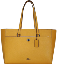 COACH FOILIO OCHRE YELLOW CROSSGRAIN LEATHER GUNMETAL LARGE TOTE BAGNWT! - $247.49