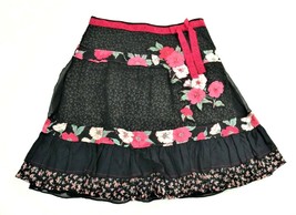 Free People Black Tiered Layered Cotton &amp; Silk Floral Skirt Cottage Core Size 2 - £32.07 GBP